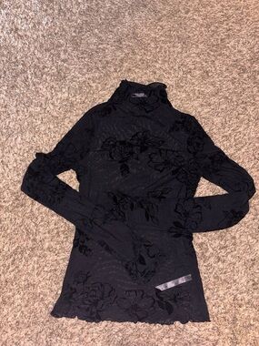 Free people Black Floral Mesh Long-Sleeve Mock Neck top